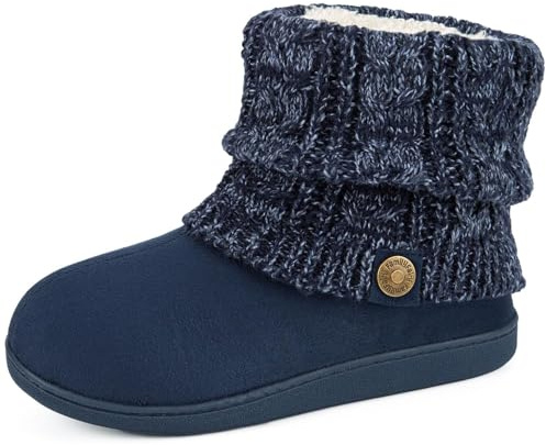 FamilyFairy Women's Woolen Yarn Knit Bootie Slippers Cute Plush Fleece Memory Foam House Shoes