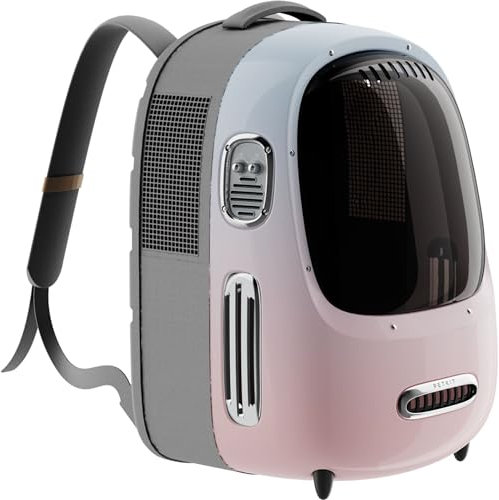 PETKIT Breezy 2 Smart Cat Carrier pink/Blue, belüftete Katzentransporttasche, Transportrucksack mit Belüftungssystem, Katzenrucksack mit App-Steuerung, Reiserucksack mit Belüftung für Katzen