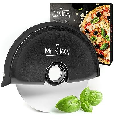 Helperfect Pizzaschneider Mr. Slicey | Perfekte Scheiben jedes Mal | Extra leichtes Schneiden | Mühelose Anwendung | Pizzacutter mit Scharfer Edelstahl Klinge + Sicherheits-Gummilippe | Pizzaroller