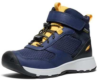 KEEN Unisex-Child Skua Durable Easy On Comfortable Waterproof Hiking Boots, Naval Academy/Yolk Yellow, 7
