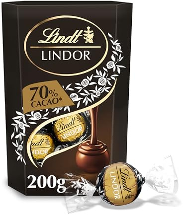 Lindt Lindor 70% Dark Chocolate Truffles Box 200g | 70% dark chocolate truffles with an intensely smooth centre. Premium gift for dark chocolate lovers.