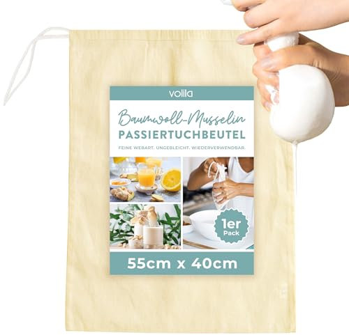Käsetuch – 1 Packung (55 x 40cm) Ungebleichter Passiertuchmit Kordelzug – Waschbarer Mulltücher Nussmilchbeutel zum Abseihen von Saft, Milch, Wein, Joghurt und Selbstbrauen
