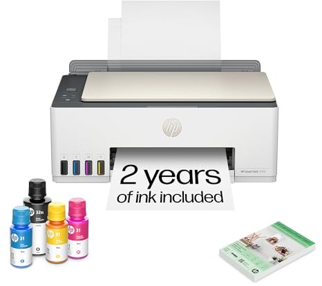 HP Smart Tank 5103 Wireless All-in-One Ink Tank Printer, Scanner,2 Years of Ink, 100 Sheets of Photo Paper Included, Cartridge-Free, Refillable, AI-Enabled (5D1B2A)