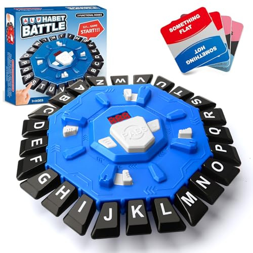 Jeu de Mots Familial avec 2 Modes, 220 catégories thématiques, Jeu alphabétique Fou et intéressant Adulte Enfant, Je-u de Pression à 24 Lettres,Jeu de réflexion pour la Famille,Cartes Mahjong (Bleu)