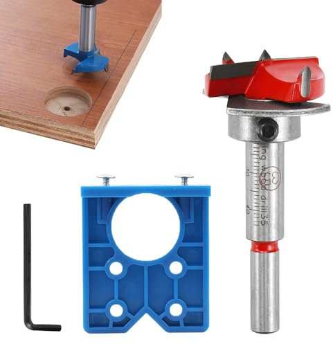 STCRERAG Juego de Brocas Forstner para Madera, Incluye 1 Broca de Bisagra de 35mm, 1 Posicionador para Bisagras de Cazoleta, 1 Llave Hexagonal para Muebles de Madera Bisagra