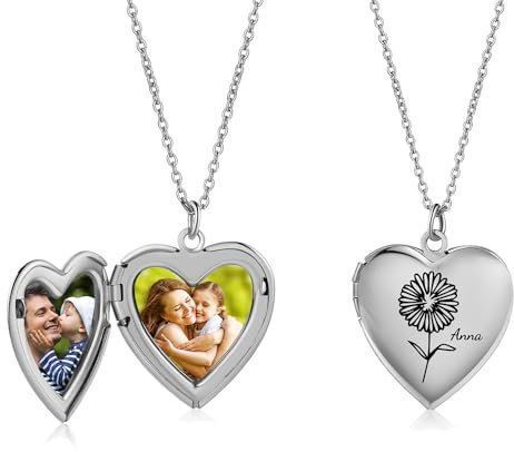 Personalisierte Kette Foto Medaillon zum Öffnen mit Bild Halskette Geschenke für Mama Oma Muttertag Valentinstag Freundin Ehefrau