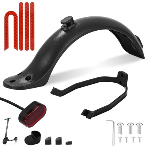 Elektroroller Hinterer KotflüGel, e Scooter Schutzbleche, Hinteres Schutzblech für Xiaomi M365 1S, Scooter Schutzbleche Hinten Teile mit Bracket, Rear Light, Reflektierende Aufkleber, Schraubendreher