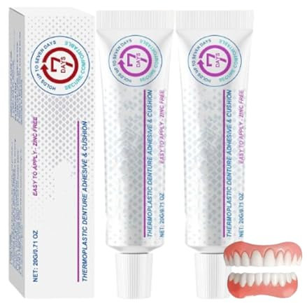 Kit di ribasatura in silicone per protesi dentaria, Cuscino adesivo per protesi termoplastica, Adesivo per protesi dentaria Dentach, Adesivo per protesi dentaria (2pcs)