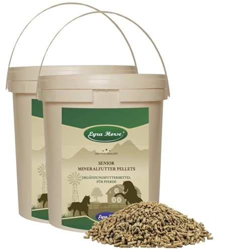 Lyra Horse® | 7,6 kg d'aliment minéral pour Chevaux Seniors en Seau | Granulés de Luzerne, soja & tourteau de Lin | Source équilibrée de nutriments | Aliment de Haute qualité pour Chevaux âgés