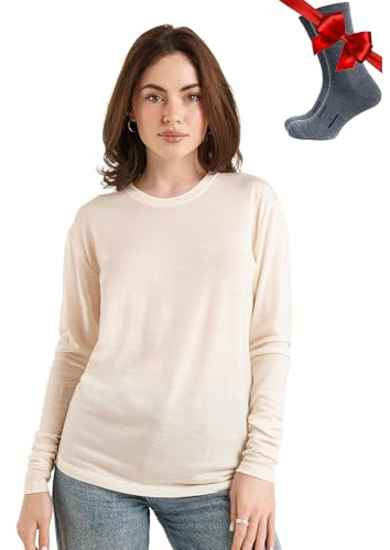 Merino.tech - Maglia in lana merino da donna a maniche lunghe – Biancheria intima premium 100% lana merino da donna, canottiere sportive + calzini in lana, XS
