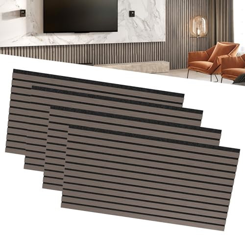 LZQ Akustikpaneele Echtholz Furnier 4er Set Wandverkleidung 120 x 60 cm Wandpaneele Lamellenwand Schalldämmung Holzpaneele Wand Akustikplatten Wanddekoration für Wohnzimmer Flur Büro (Braun)