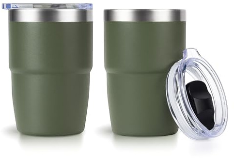 Zenbo 8 oz Stackable Espresso/Coffee Cups with Magnetic Lid, Ceramic-Lined 18/8 Stainless Steel Mini Tumblers, Double-Wall Vacuum Insulated & Dishwasher Safe for Travel & Office (Sage Green-2 Pack)