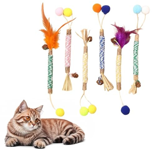 Silvervine Kaustäbchen für Katzen, Kauspielzeug für Kätzchen, Zahnspielzeug, natürliche Zahnstäbchen, Zahnreinigung und Stressabbau, 6 Stück