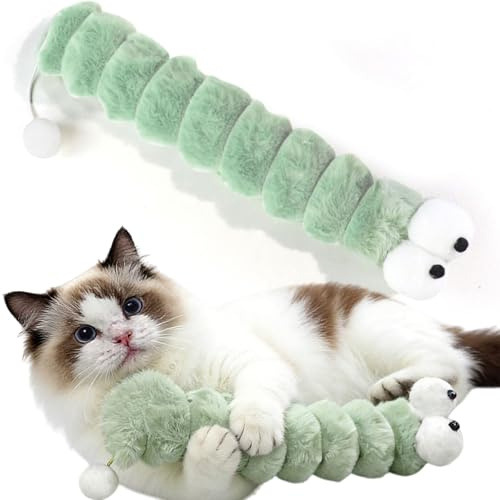 Speedy Panther Plush Catnip Toy for Indoor Cats, Interactive Kitten Chew Toy, Cat Kicker Pillow, Cute Caterpillar Design, Green