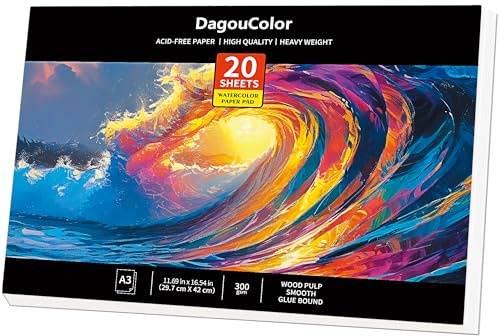 DagouColor Akvarellpapper Pad, A3, 1 Pack, 20 ark Konstnärmålning Ritning Papper Bok, 140lb / 300gsm Konst Tillbehör För Vuxna