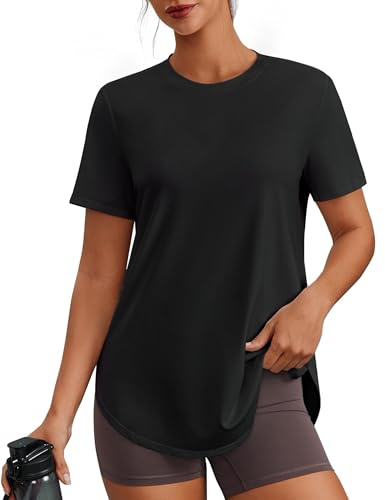 PINSPARK T-shirt de sport à manches courtes et col rond pour femme - T-shirt fonctionnel pour la randonnée et la course à pied
