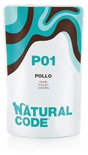 Natural Code - Alimento Húmedo para Gatos en Bolsa, Alimento Complementario para Gatos de Todas Las Tallas y Razas, Sabor Pollo, 12 Sobres de 70 Gramos