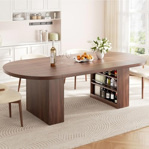 Jocoevol Table à Manger Ovale 180×80 cm - Table avec Rangements Intégrés, Grande Table de Cuisine Solide pour 6 à 8 Personnes, Capacité 180 kg, Style Industriel Moderne - Noyer