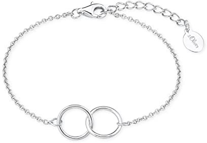 s.Oliver SO PURE Armband für Damen mit Ring Anhänger, 925 Sterling Silber, Rhodiniert, Länge: 16-19 cm