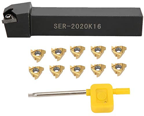 Fafeicy Set di utensili per tornitura con supporto per barra alesatrice per filettatura tornio CNC, 10 pezzi 16ER Inserto per lama AG60 + SER2020K16 Portautensile per tornitura CNC SER2020K16 Barra