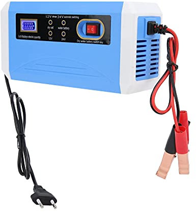 Caricabatteria per Auto, 12V/24V (20Ah/200Ah) Automatico Intelligente Mantenitore di Carica Caricabatteria per Barca, Barca, Camper, SUV, ATV, Display LCD, Riparazione(Regolamenti europei)