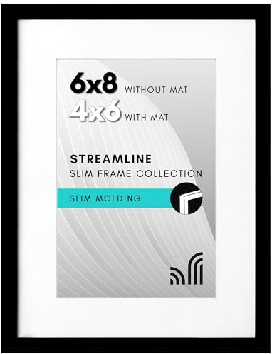 Americanflat Marco de Fotos 15x20 cm Negro - 10x15 cm con Paspartú o 15x20 cm sin Paspartú - Borde Delgado, Vidrio Resistente, Caballete Incorporado para Pared y Mesa