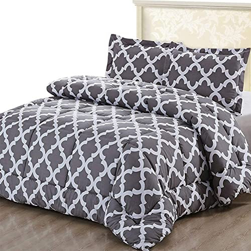 ComfyWell King Size Duvet - Printed Comforter Bedspreads, Coverlets & Sets, 2 Pillowcases Warm and Anti Allergy All Season Coverless Duvet, Throws For Bed.(King (220x230cm), Grey)
