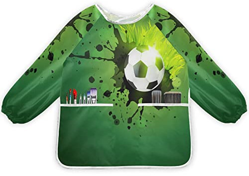 KAAVIYO Grüner Fußball Fußball Baby Lätzchen Wasserdichte Langarm Kunst Handwerk Malerei Schürze Malkittel für Kinder im Alter von 1-6 Jahre