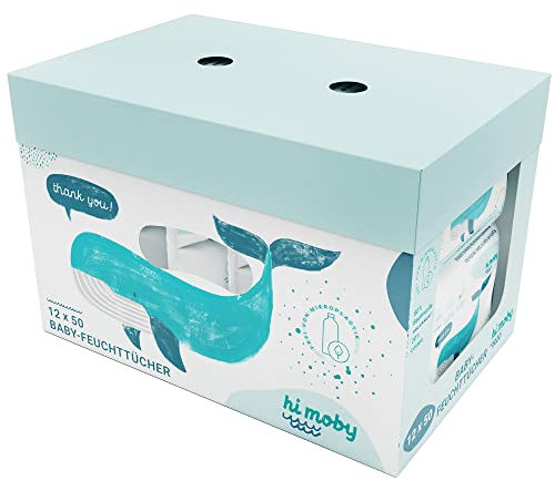 hi moby - 600 Baby Feuchttücher aus Baumwolle und Leinen, mit Bio-Quinoa, ohne Parfüm, ohne Plastik, für empfindliche Babyhaut, biologisch abbaubar | 12er Pack je 50 Tücher