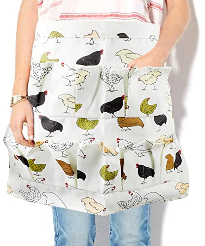 Cute Egg Collecting Apron with 8 Deep Pockets, Multi-Pocket Farmhouse Apron for Kids & Adults, Durable Egg Gathering Dress for Chicken Duck Goose Eggs, Kitchen & Parent-Child Activity