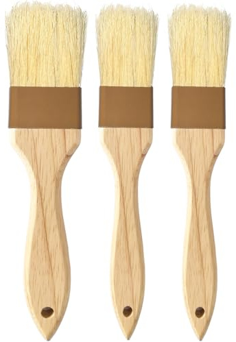 Pastry Basting Brush Natural Bristle - Food Grade Wooden Handle, Heat Resistant, Non-Shedding & Durable Kitchen Utensils for Cooking, Baking, Butter, BBQ, Oil Sauce & Egg Wash (1, 1.5, 3 Pack)