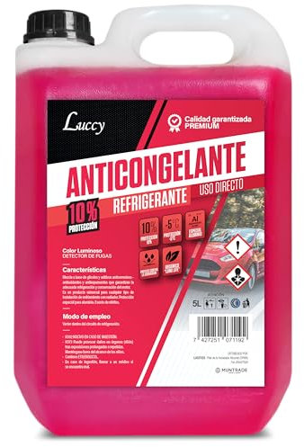 LUCCY Anticongelante Coche 10% Protección -5ºC Rojo - 5 Litros - Líquido Refrigerante Profesional para Vehículos Fórmula Orgánica Long Life