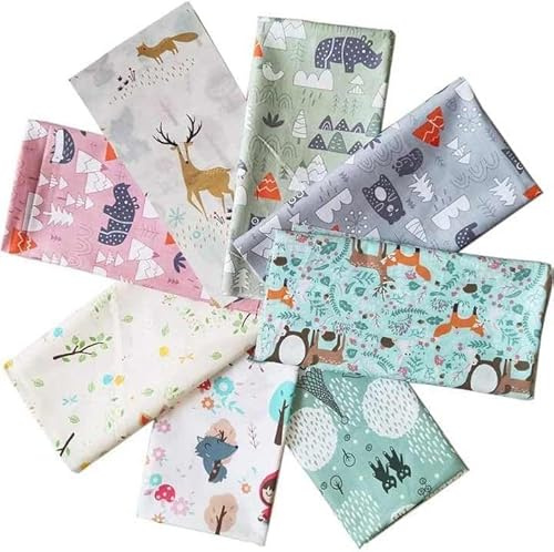 CraftsFabrics Fanni 8 st tecknade feta fjärdedelar tygpaket förskurna bomullstyg fyrkanter lappverk för gör-det-själv
