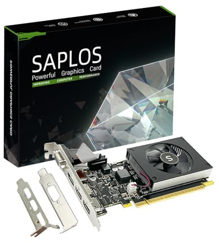SAPLOS GT 730 4GB Graphics Card, Dual HDMI, DisplayPort, VGA, DDR3 64-bit, Low Profile Video Card PC, DirectX 12, Computer GPU, Low Power, PCI Express x8