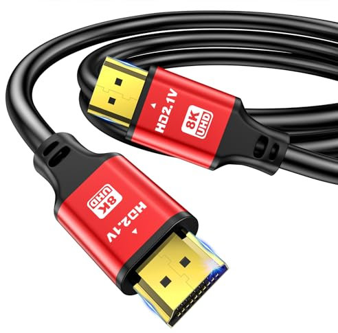 jojobnj 8K HDMI-Kabel, 3 m, High Speed HDMI-Kabel, 48 Gbps, 8 K @ 60 Hz, 4 K @ 120 Hz, HDCP 2.2 & 2.3, DTS: X, HDR 10, kompatibel mit Roku TV/eARC/3D/PS5/HDTV/Laptop/Blu-ray (Rot)