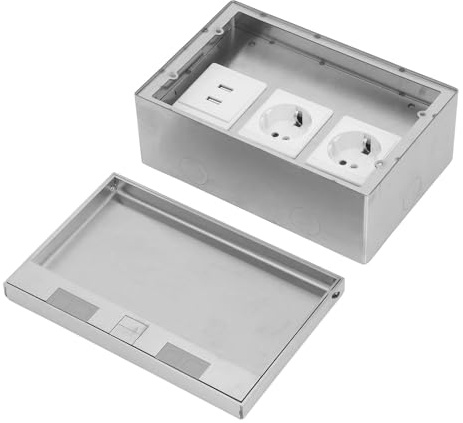 YWBL-WH Caja de Toma de Corriente Empotrada en Suelo con Tapa Plana, Kit Enchufe Acero Inoxidable 4KW 2 Puertos USB UE para Instalaciones Comerciales Industriales