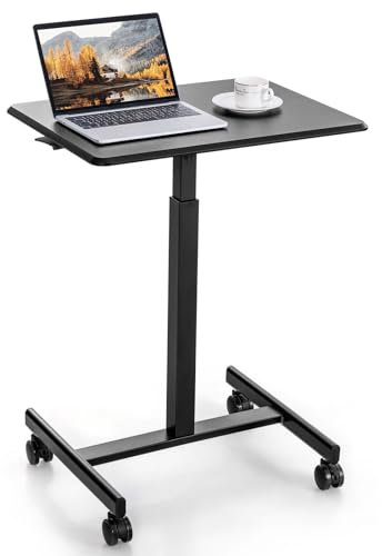 COSTWAY Stehpult höhenverstellbar, Stehtisch mit Rollen, 65 x 48 cm, Steh-Sitz Schreibtisch, Betttisch, mobiler Laptoptisch für Wohnzimmer, Schlafzimmer, Schwarz