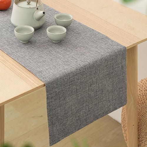 Tischläufer Grau 32x160cm, Tischläufer Frühling Modern, Tischläufer wasserabweisend Leinen Optik, Tischläufer Abwaschbar, Mode Grau Tischläufer, Tischläufer Modern, Tischläufer Outdoor, Tischläufe