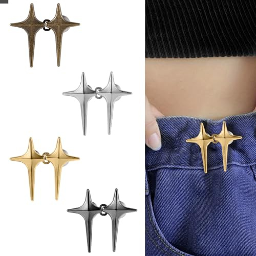 4 Set Stjärna Jean-knappar, Justerbara Ingen Sömnad Krävs Stjärnknappar Återanvändbar Byxmidjestram Midjespännen Dekorativa Jeansknappar för Lösa Jeans Byxor Skjortor Kläder (4 Färger)