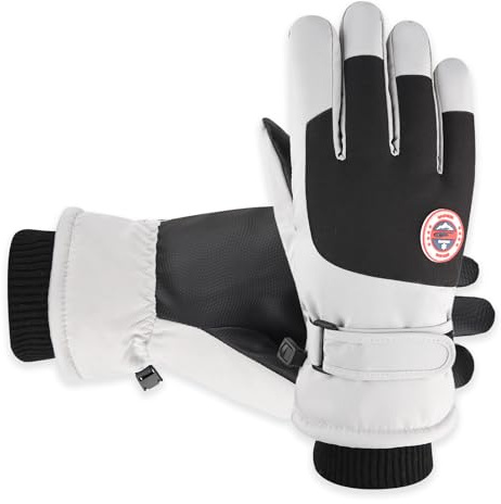 Gants d'hiver pour homme, gants de vélo pour homme, imperméables et chauds, pour écran tactile, gants de ski, gants de vélo pour l'équitation, la course (homme noir et blanc)