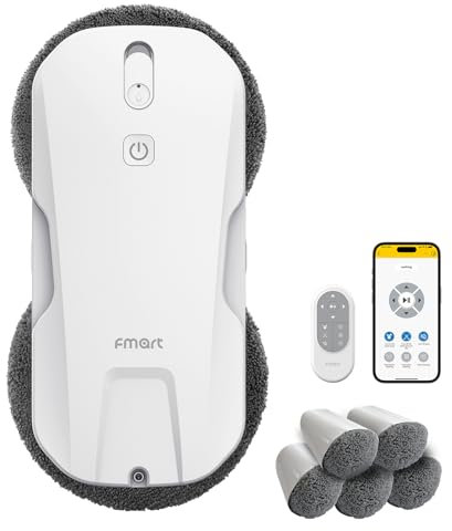 Fmart T11 Fensterputzroboter Automatisches Vier-Wege-Sprühsystem mit dreifachem Sicherheitssystem, intelligenter Navigation, Fernbedienung, für alle glatten Oberflächen, mit 10 Tüchern