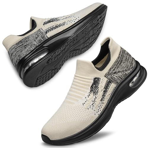 Raoendis Promenadsskor Slip On Sportskor för Damer Sneakers Träningsskor Kvinnor Lätta Löparskor Med luftkudde Bekväma för Utomhusaktiviteter Beige 40