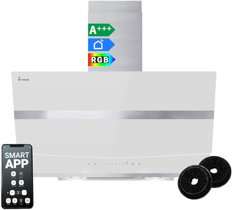KKT KOLBE A+++ Dunstabzugshaube 80 cm 782 cbm/h Kopffreie Wandhaube Edelstahl weißes Glas WLAN RGBW-LED-Beleuchtung SensorTouch Bedienung HERMES8005WM