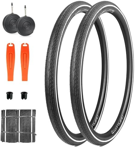 ZUKKA Däck 700 x 35c 28 x 1,40 tum par däck med reflekterande ränder, vikbar mantel, 37–622 Plus, 2-pack innerslangar 700 x 35 C, kompatibel med cykel eller landsvägscykel, hybrid, turism och cykel