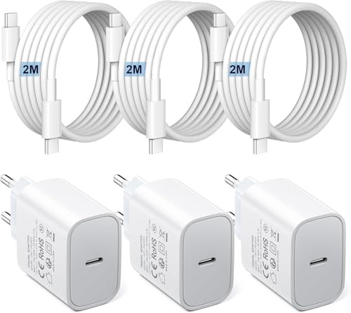 3-pack USB C-laddare 25 W, snabbladdare PD3.0 USB C-kontakt typ C mobiltelefon strömförsörjning, väggladdare med 2M kabel kompatibel med iPhone 16/16 Plus/16 Pro Max/15/15 Plus/15 Pro/Galaxy S24