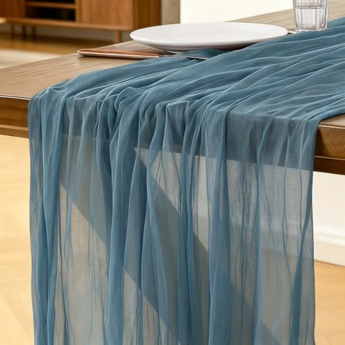 Runner da Tavolo Blu Nebbioso, 300 x 90 cm Runner da Tavolo in Garza Bohémien Adatto per Matrimoni, Feste, Natale, Capodanno, Baby Shower, Addii al Nubilato e Decorazioni da Tavola