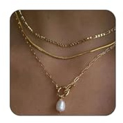 Goldkette Damen Layered – Collane a strati delicate, placcate in oro 14K, set di gioielli con catenina choker impilabile, collane con perle, alla moda e con ciondolo, in stile a strati, gioielli in