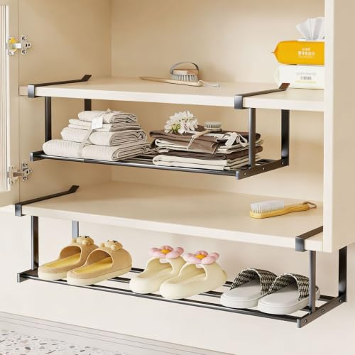 ViWaVee Organizador Zapatos Extensible (40-70 cm) - Soporte Colgante Ajustable para Armario, Zapatero, Cocina y Baño - Negro 1 Capa