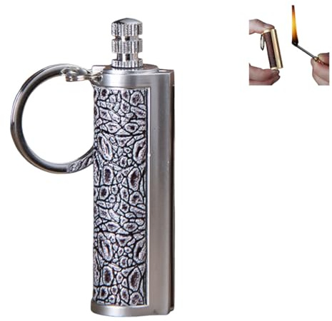 Ewiges Streichholz Feuerzeug mit Schlüsselanhänger, Tragbares Wiederverwendbares multifunktionsmatch, Metall Streichhölzer Feuer Anlasser im Freien Notfall, Versand ohne Benzin (1, Silver)