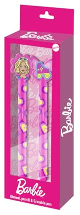 Karactermania Barbie Mix-Confezione di Matita Eterna + Penna Gel Cancellabile, Rosa, 14 x 23 cm